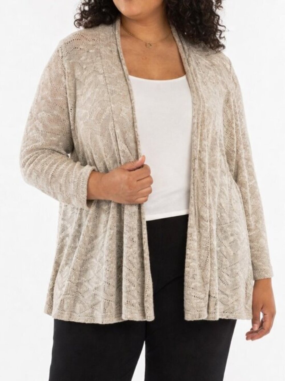 Eileen Fisher Linen Knit Slub Open Front Cardigan in Oatmeal Beige Size 1X